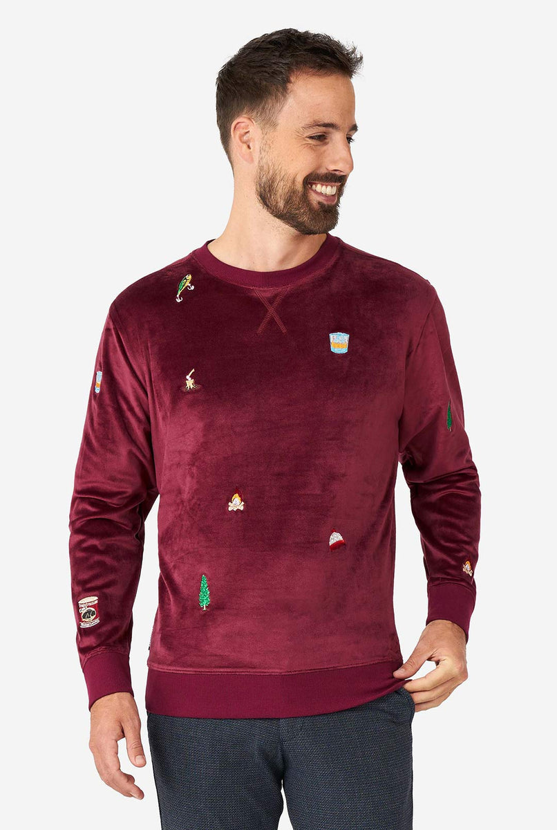 Velvet Red Xmas Icons Christmas Sweater | Ugly Christmas Sweater