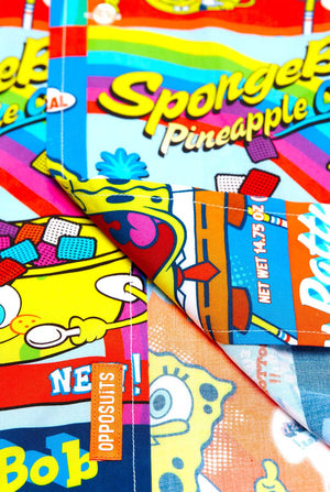 Man wearing Hawaiian Shirt with SpongeBob Cereal-box print