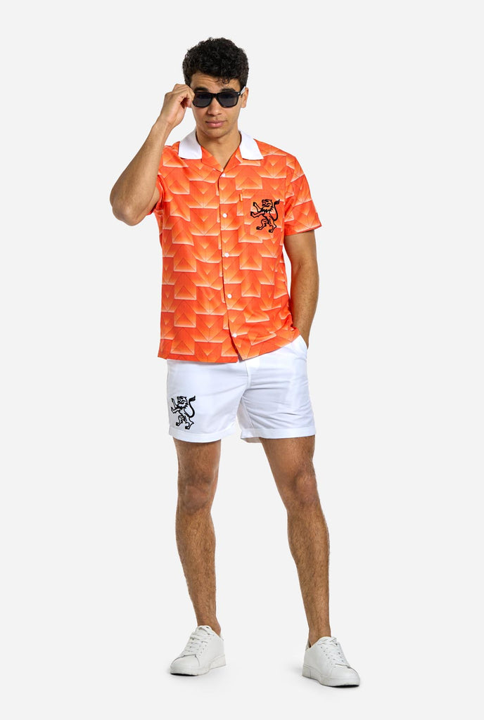 Men wearing orange summer set consisting of shirt and short
