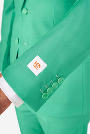 Man wearing turquoise colored suit