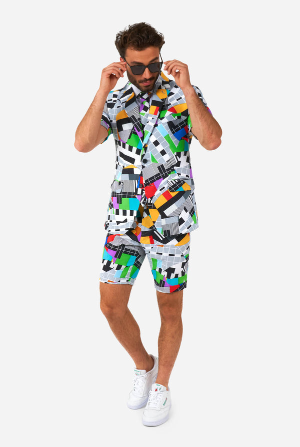 Man wearing summer suit with test screen print