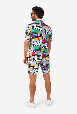 Man wearing summer suit with test screen print