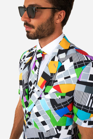 Man wearing summer suit with test screen print