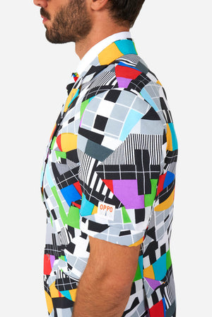 Man wearing summer suit with test screen print