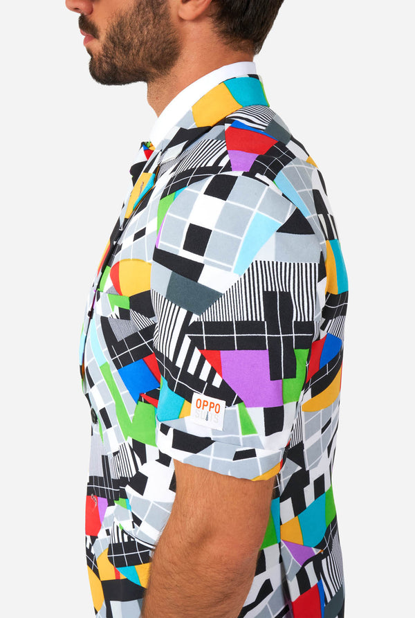 Man wearing summer suit with test screen print