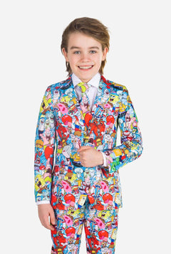 Kid wearing boys' suit with SpongeBob print