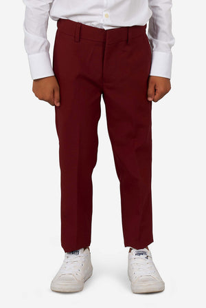 Kid wearing a burgundy red suit for boys