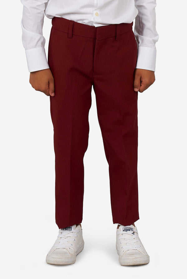 Kid wearing a burgundy red suit for boys