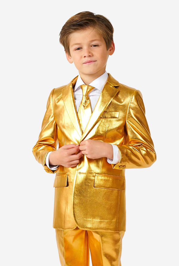 Boy wearing shining gold suit