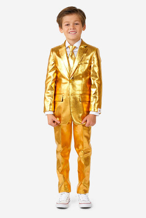 Boy wearing shining gold suit