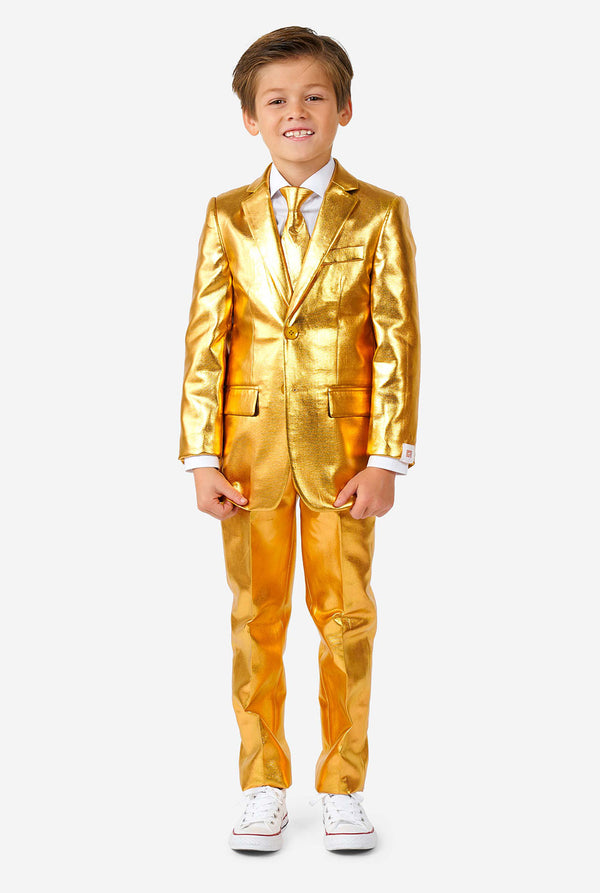 Boy wearing shining gold suit