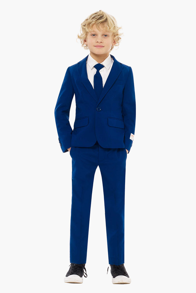 Dark blue suit for boys worn by boy