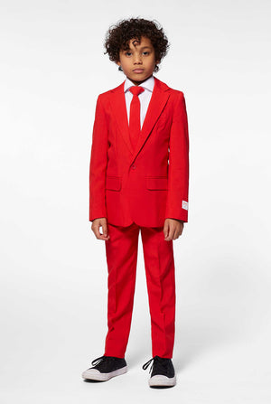 Red suit for boys worn by boy