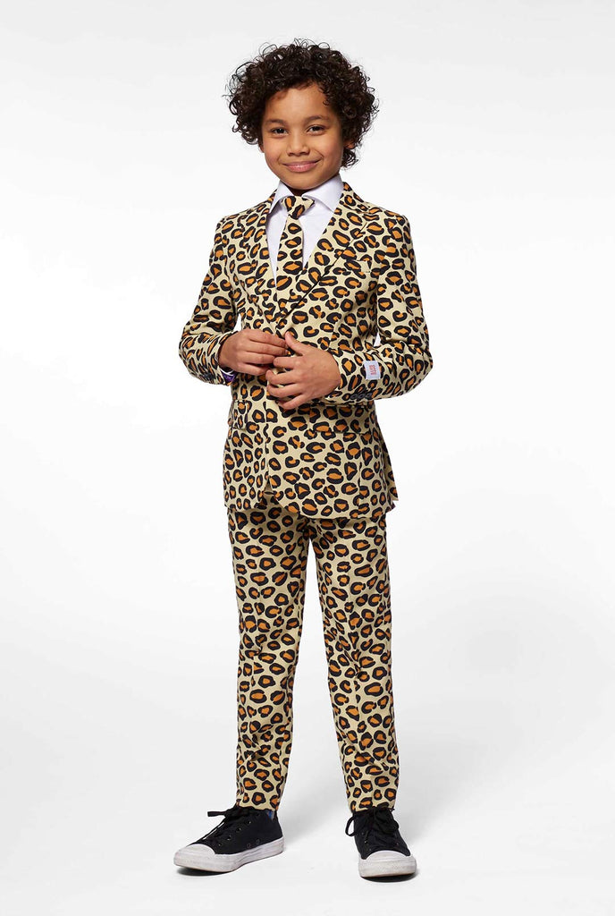 Jaguar print boys suit worn by boy