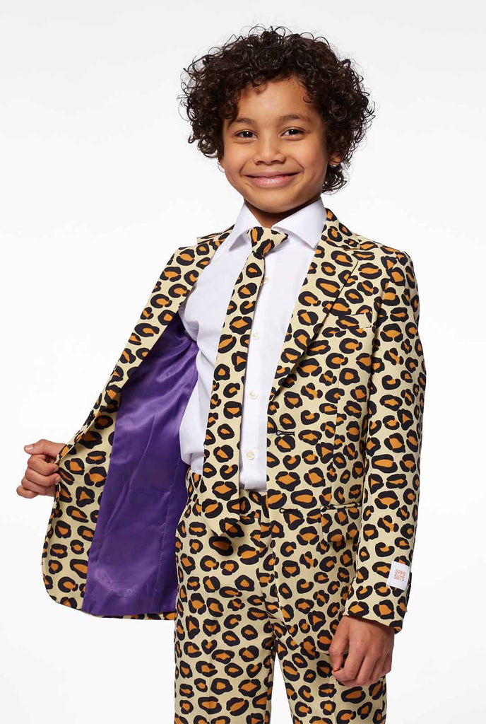 Jaguar print boys suit worn by boy