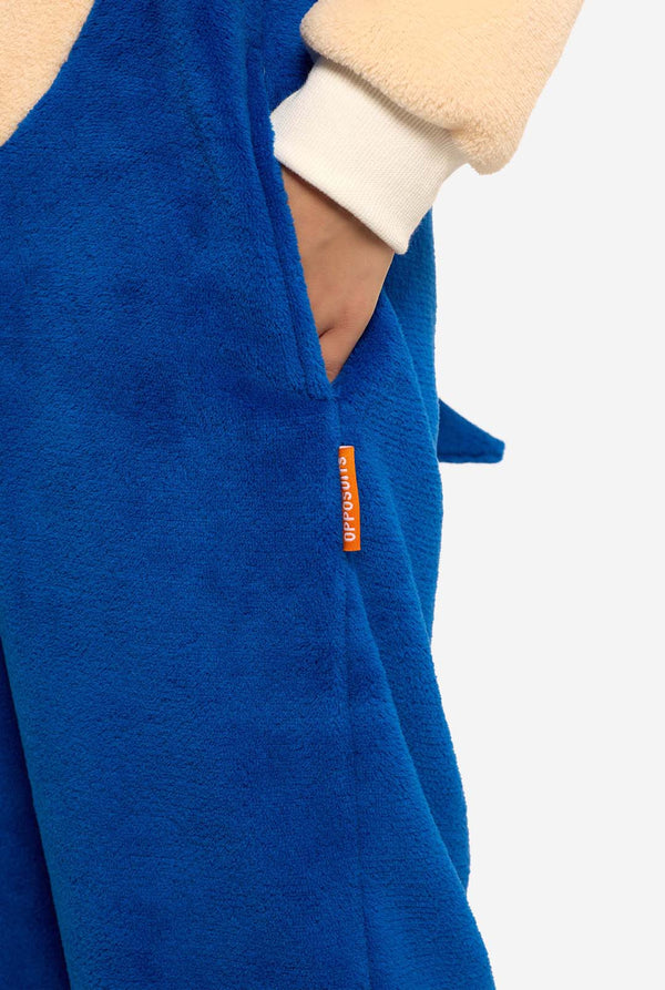 Boy wearing blue Sonic the Hedgehog Kids Onesie
