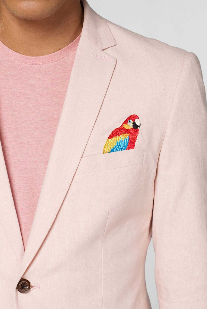 Pink casual blazer with parrot embroidery worn by man