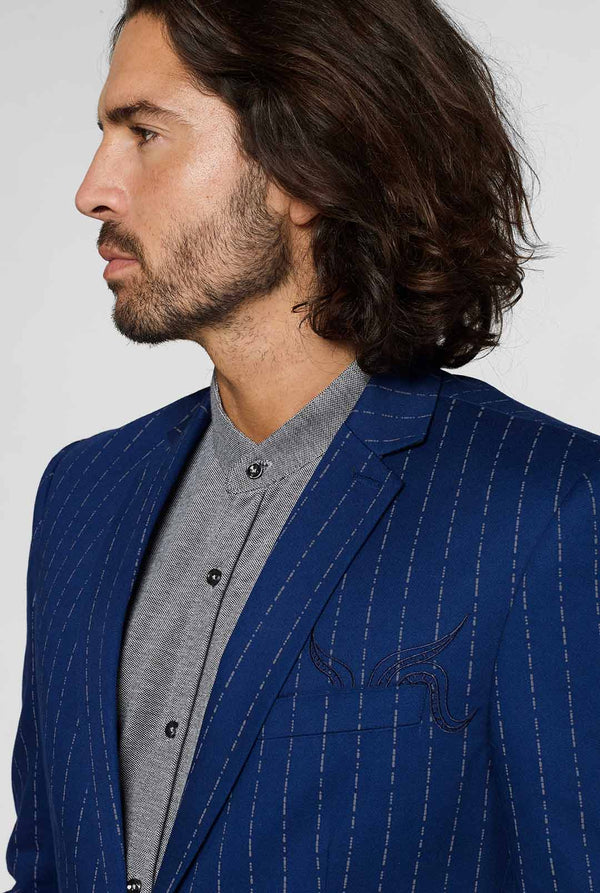 Navy blue captain style pinstripe casual blazer