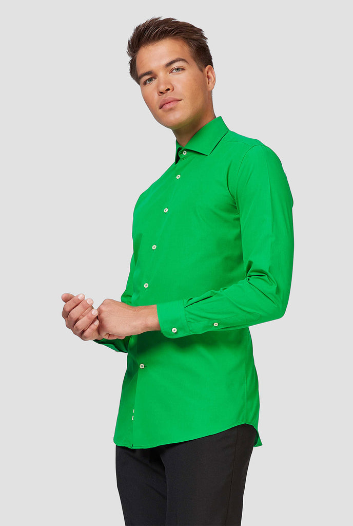 Man wearing green dress shirt