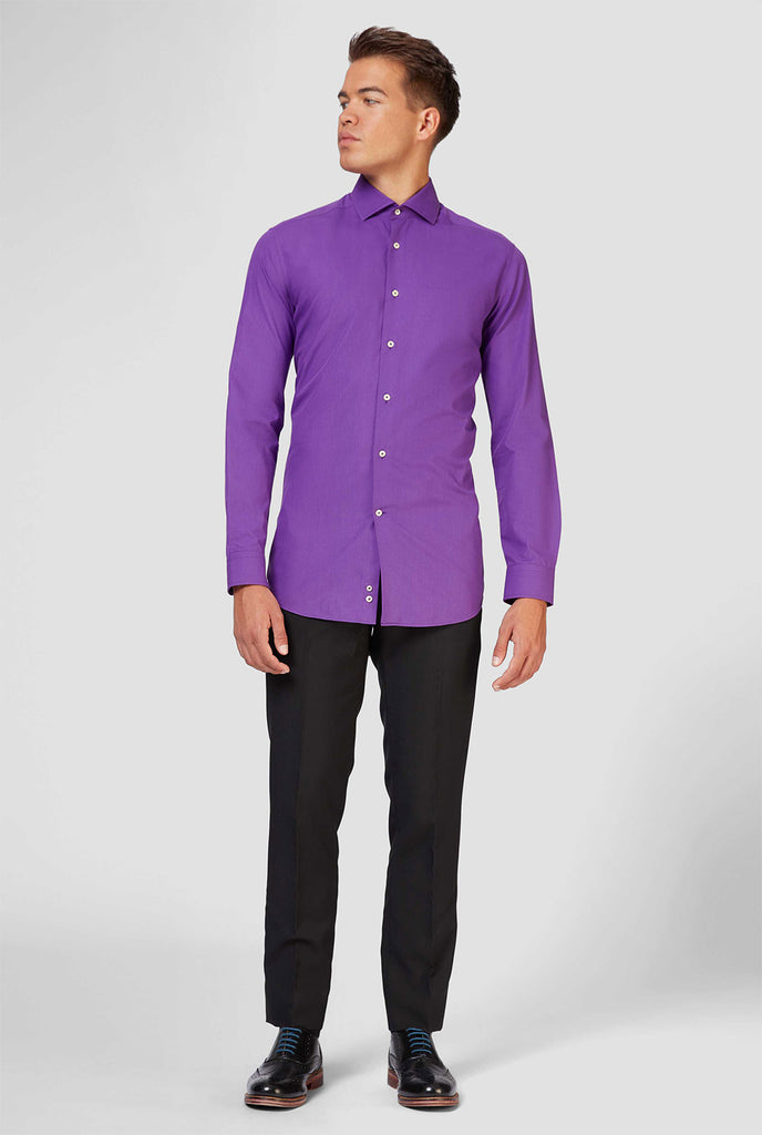 Man wearing purple dress shirt