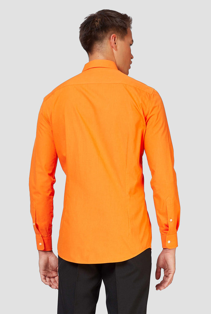Man wearing orange dress shirt