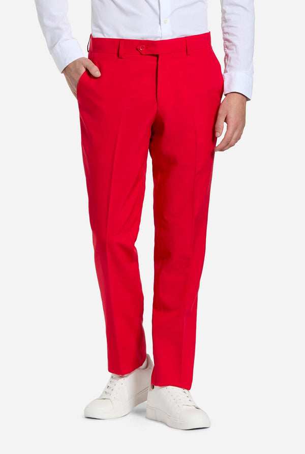 Man wearing red and blue USA themed suit for 4th of July