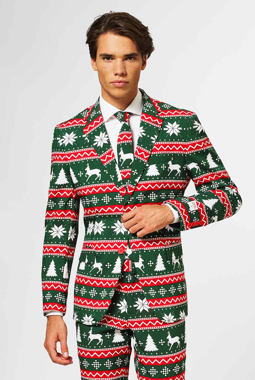 Costume De Noël Pour Homme 3 Pièces - Veste, Pantalon Et Gilet - Design Imprimé Fun Et Cadeau Idéal Pour Les Fêtes