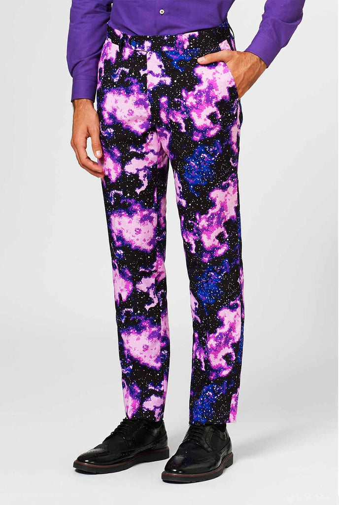 Man wearing suit with galaxy milkyway print