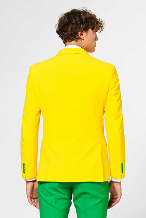 Man wearing green and yellow suit