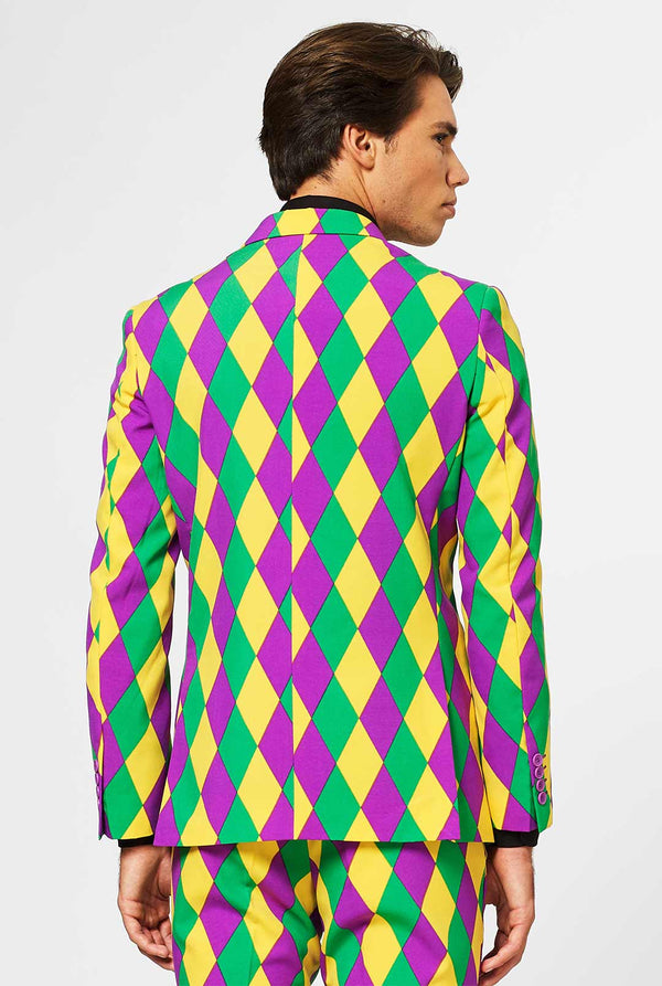 Man wearing men's Mardi Gras suit
