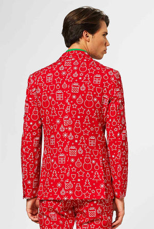 Red Christmas suit with Christmas icon print