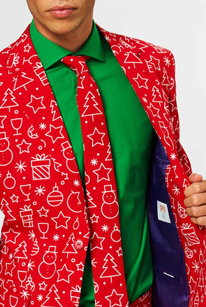 Red Christmas suit with Christmas icon print