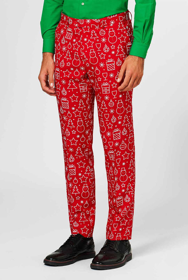 Red Christmas suit with Christmas icon print