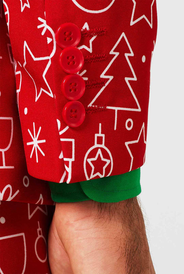 Red Christmas suit with Christmas icon print