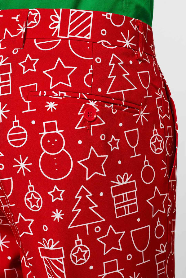 Red Christmas suit with Christmas icon print