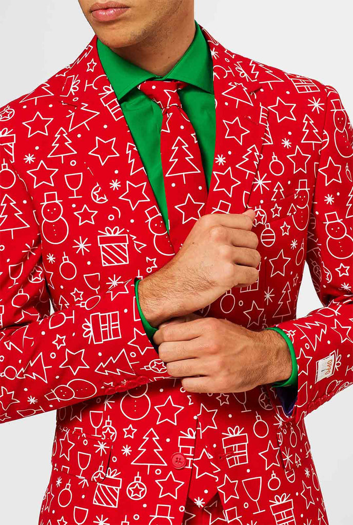 Red Christmas suit with Christmas icon print