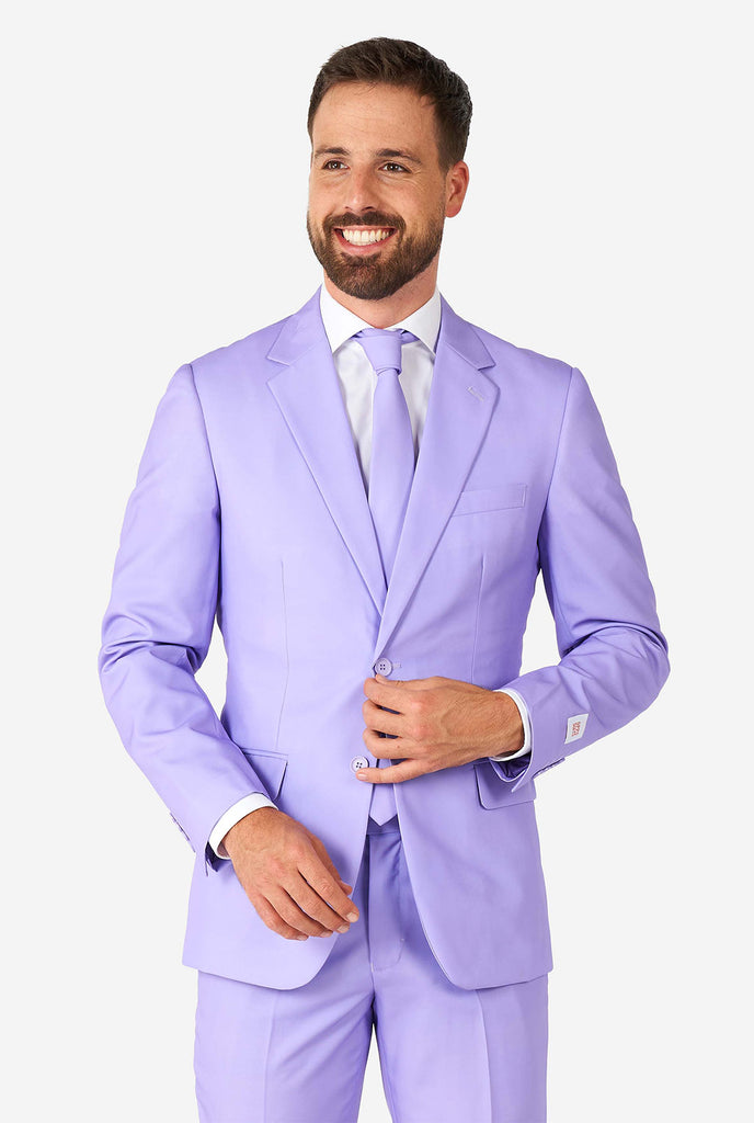 Man wearing lavender purple colored suit