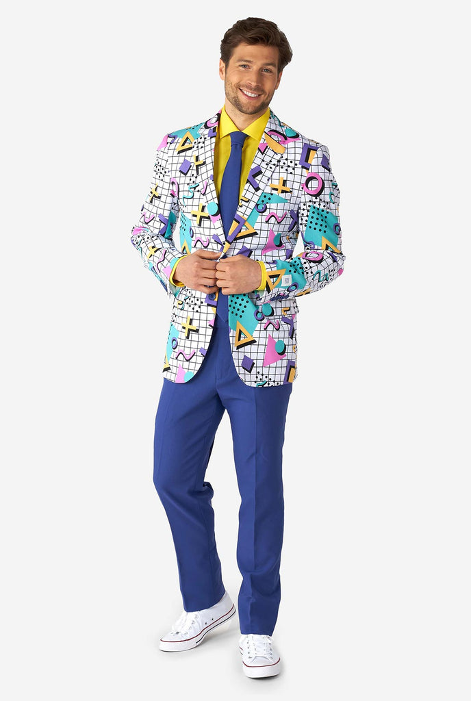Man wearing Memphis Group retro style men's suit
