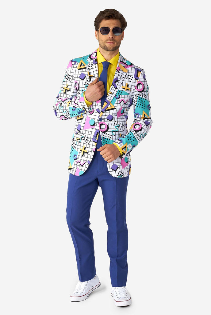 Man wearing Memphis Group retro style men's suit