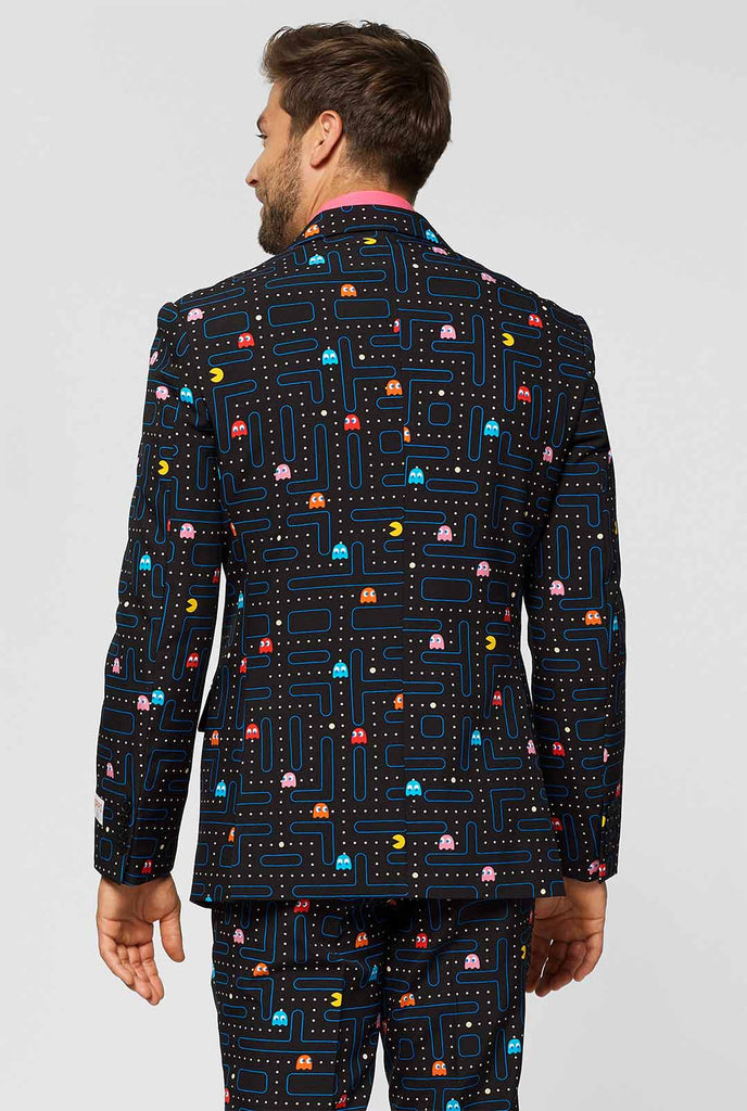 Pac-Man maze men's suit worn by man