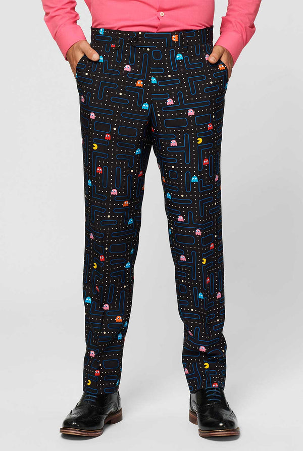 Pac-Man maze men's suit worn by man