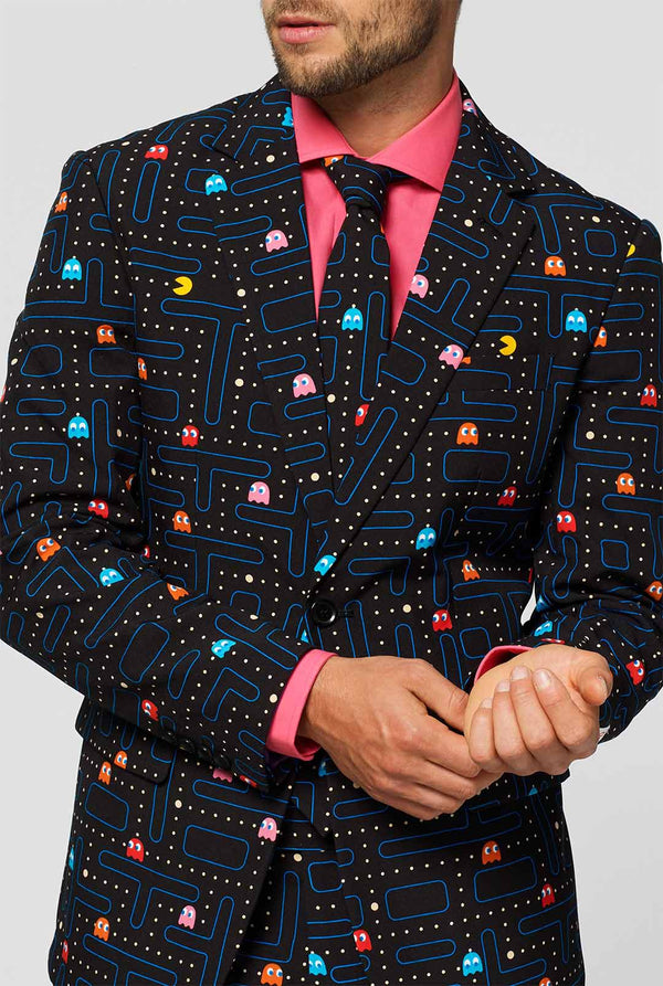Pac-Man maze men's suit worn by man