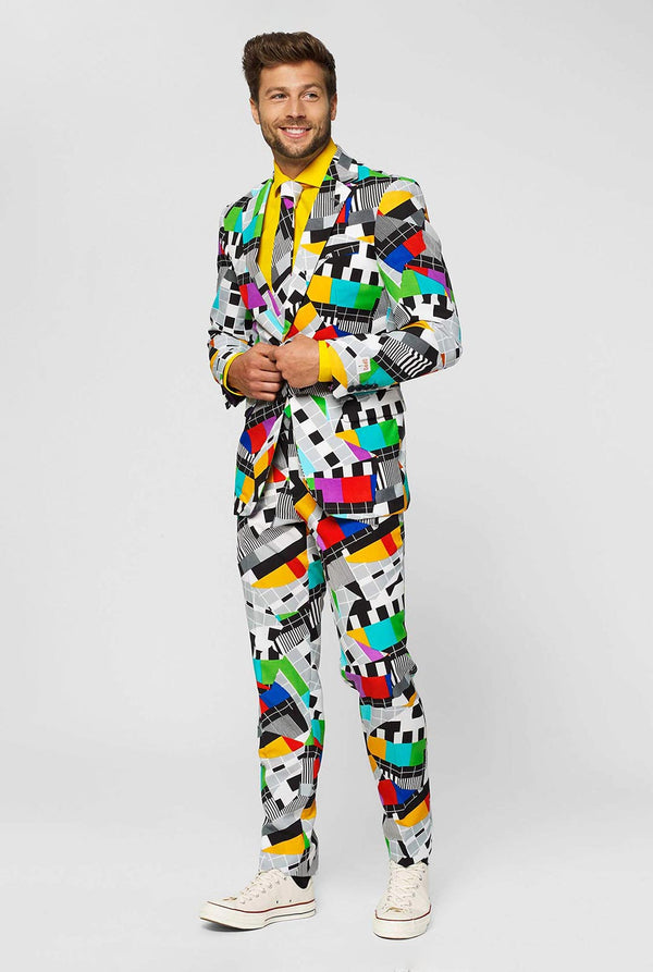 Man wearing testscreen print men's suit