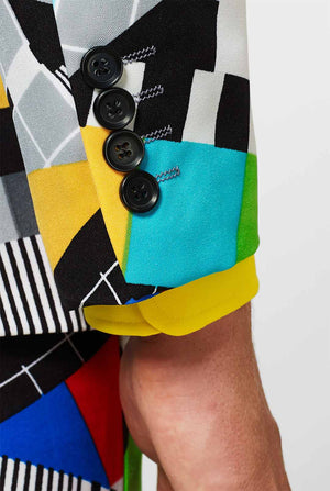 Man wearing testscreen print men's suit