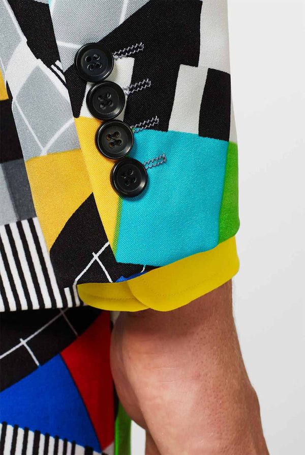 Man wearing testscreen print men's suit