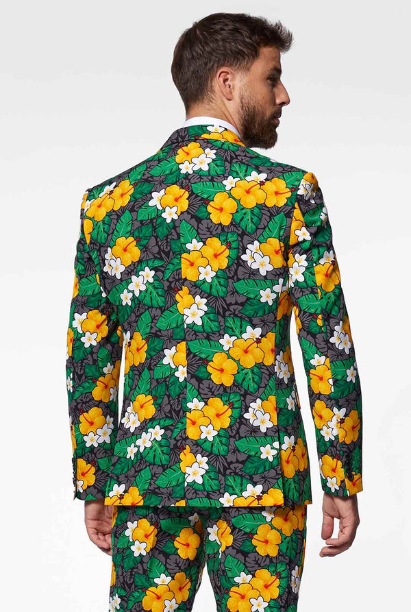 Man wearing men's suit with flower print