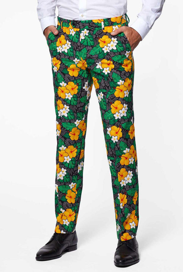 Man wearing men's suit with flower print