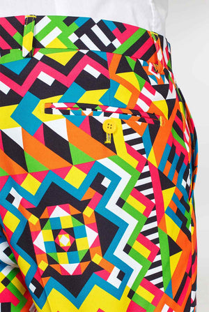 Man wearing colorful summer suit, consisting of short, jacket and tie