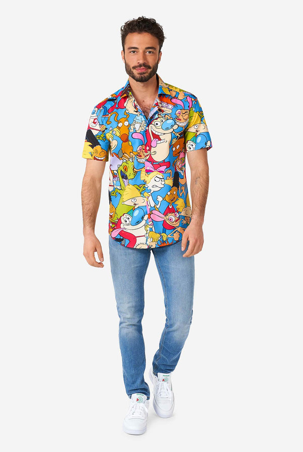 Man wearing summer shirt with Nickelodeon characters print