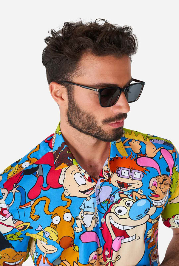 Man wearing summer shirt with Nickelodeon characters print